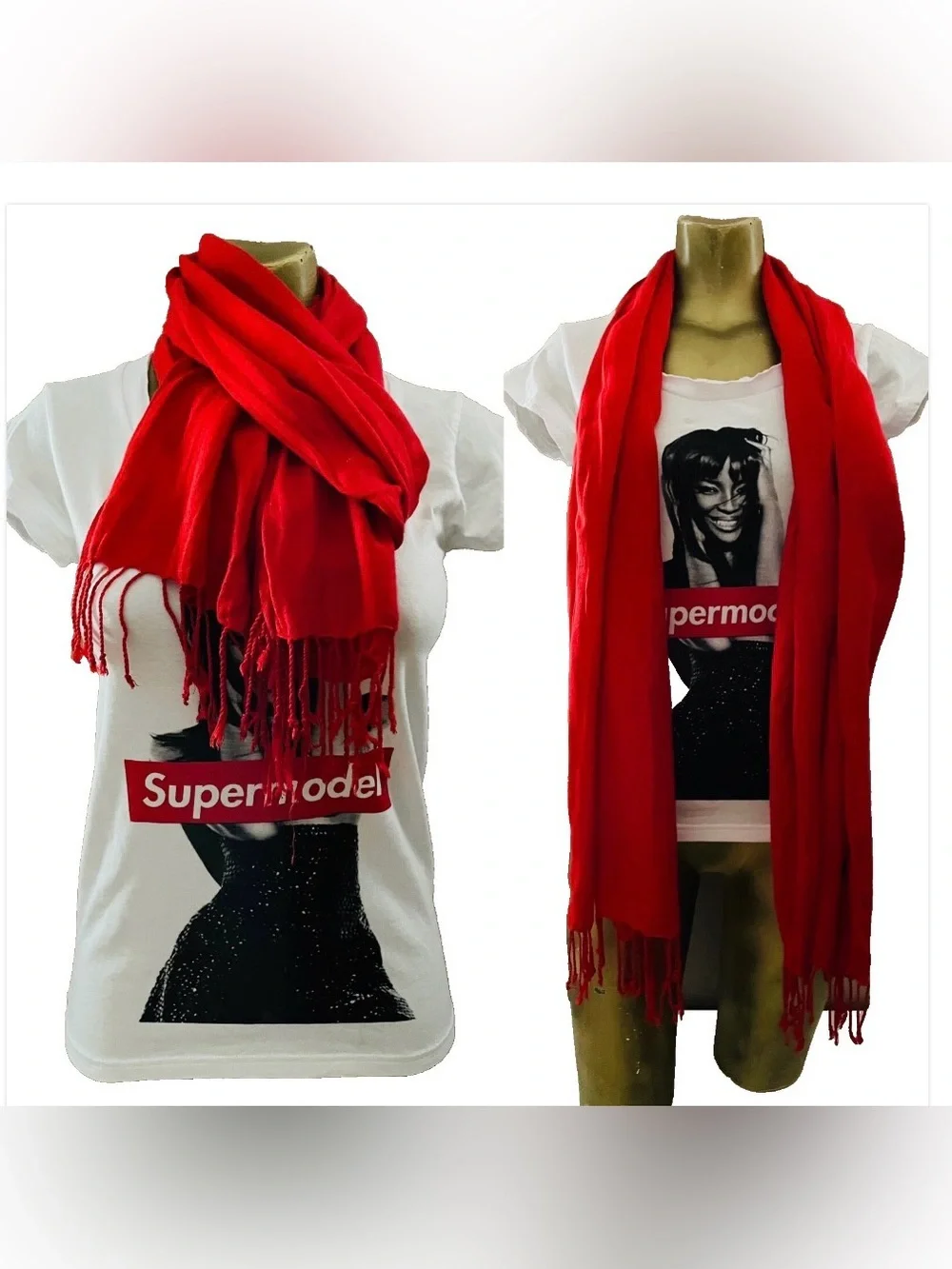 CLASSIC Chic Fringed Red Rectangular SCARF